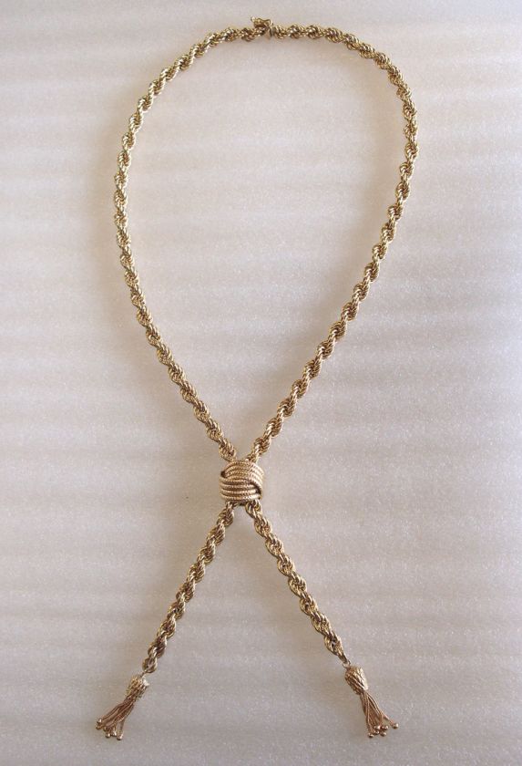 ESTATE 14K GOLD ROPE LARIAT NECKLACE 30 56g 1/4 THICK  