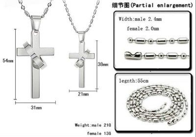JN37 Stainless Steel Love Cross Ring Couple Necklace  