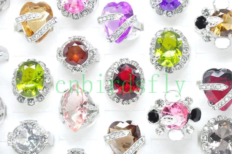 wholesale lots 25pcs Multicolored CZ Silver rings ring  