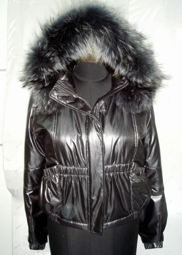 O53 New black Fabric raccoon fur parka jacket coat  