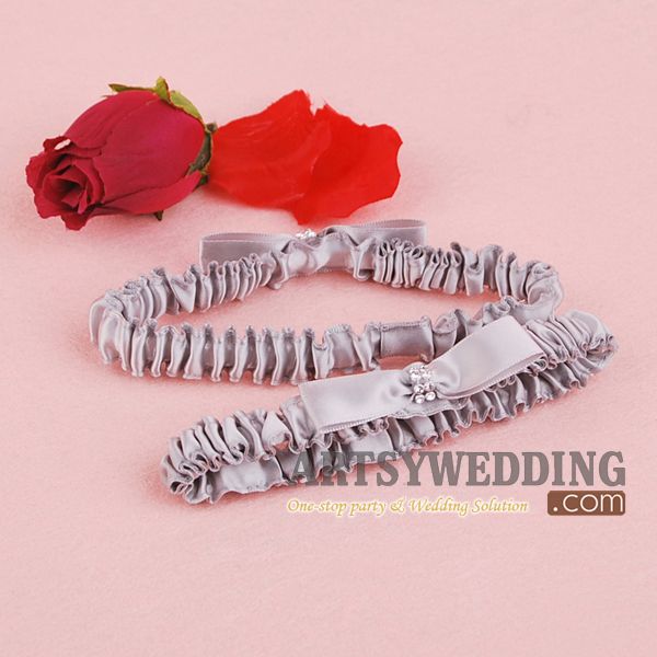   Gray Satin Rhinestone Toss Party Bridal Wedding Garter Set  