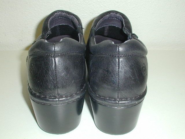 Ariat Malibu Slip On Black Leather Zipper Clog Heels Comfort Shoes 