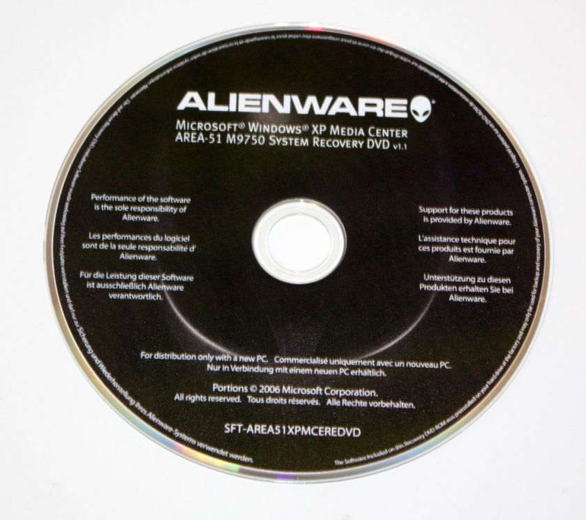 New Alienware Area 51 M9750 XP MCE RECOVERY DVD  