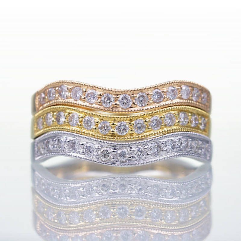 18K ROSE YELLOW WHITE GOLD TRI COLOR DIAMOND RING BANDS  